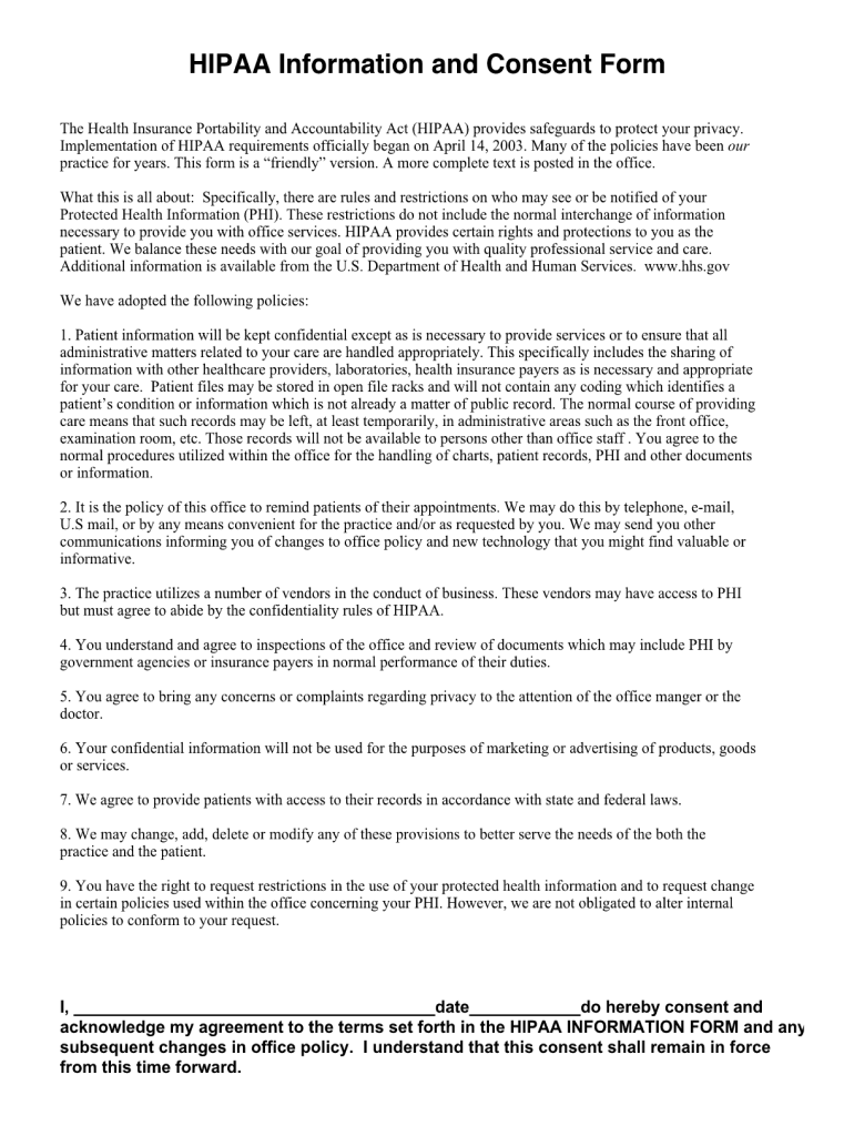 Printable Federal Hipaa Forms For Patients To Sign Printable Forms 