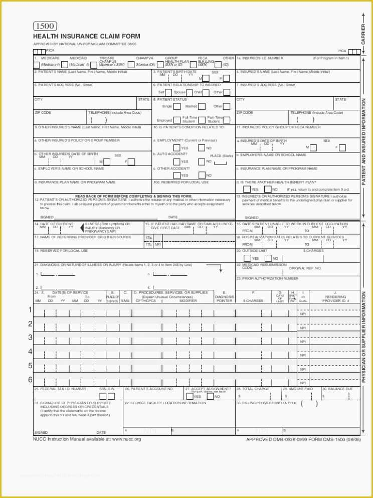 Printable Fillable Cms 1500 Form Printable Forms Free Online