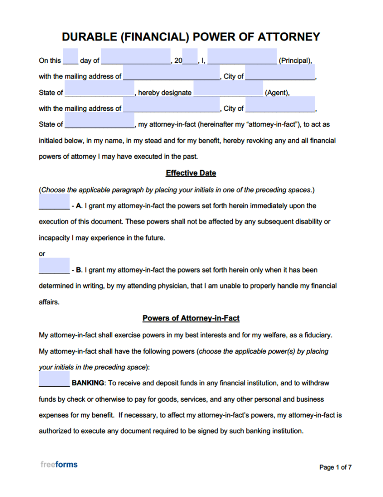 Printable Financial Power Of Attorney Forms Printable Forms Free Online