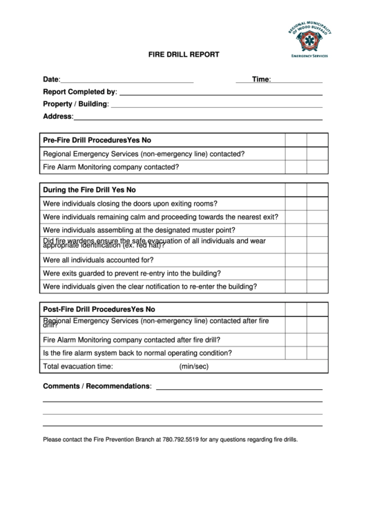 Printable Fire Drill Form Template Printable Templates