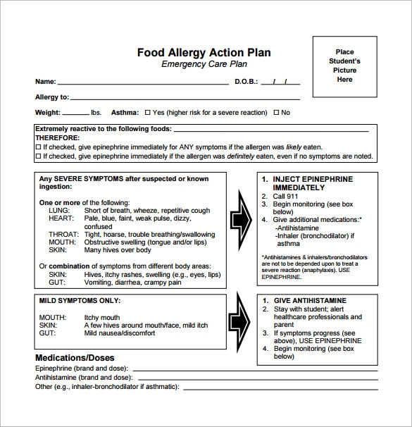Printable Food Allergy Form Template