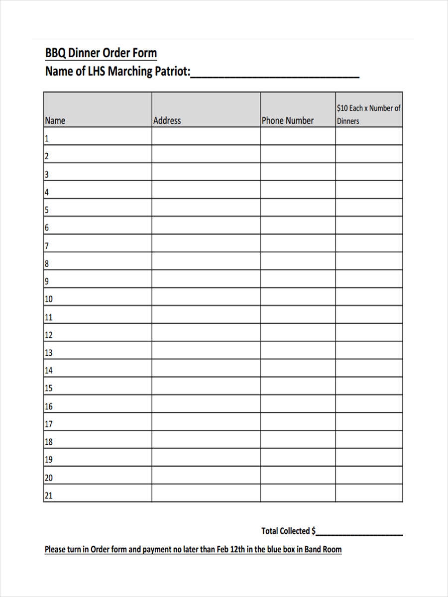 Printable Food Order Form Template Printable Forms Free Online