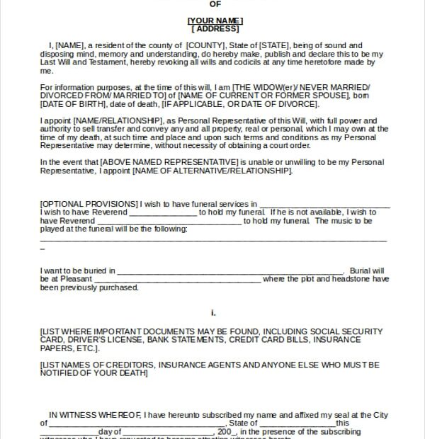 Printable Form Living Will Template Free Download And Print For You