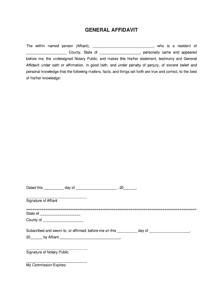 Printable General Affidavit Form AffidavitForm