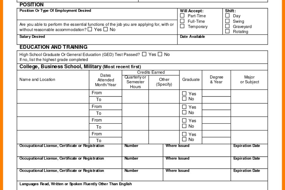 Printable Generic Job Application Form Template Business PSD Excel
