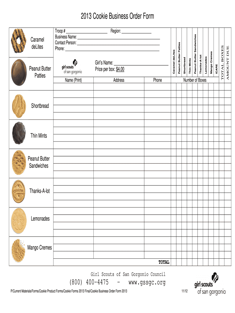 Printable Girl Scout Cookie Order Form 2023 Printable Forms Free Online