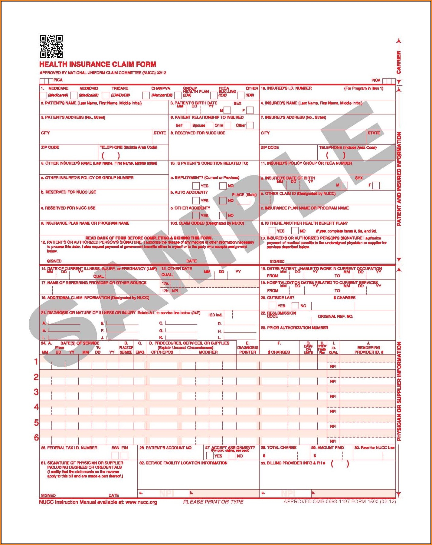 Printable HCFA 1500 Claim Form