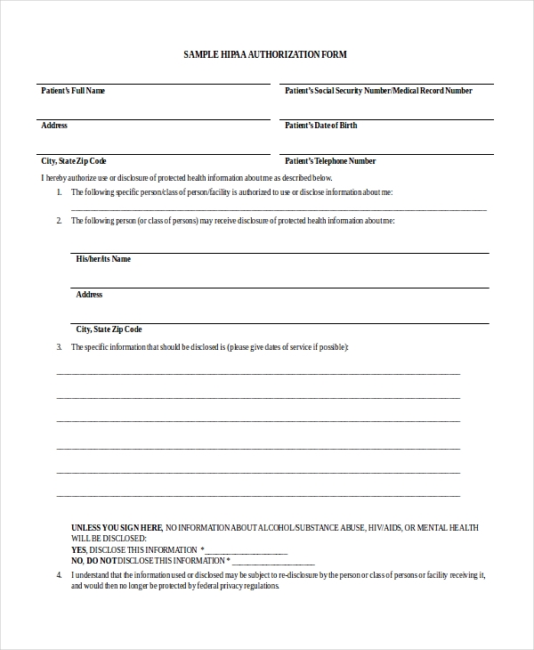 Printable Hipaa Authorization Forms Printable Forms Free Online