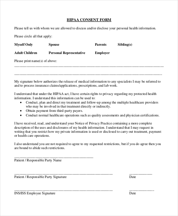Printable Hipaa Consent Form Printable Forms Free Online