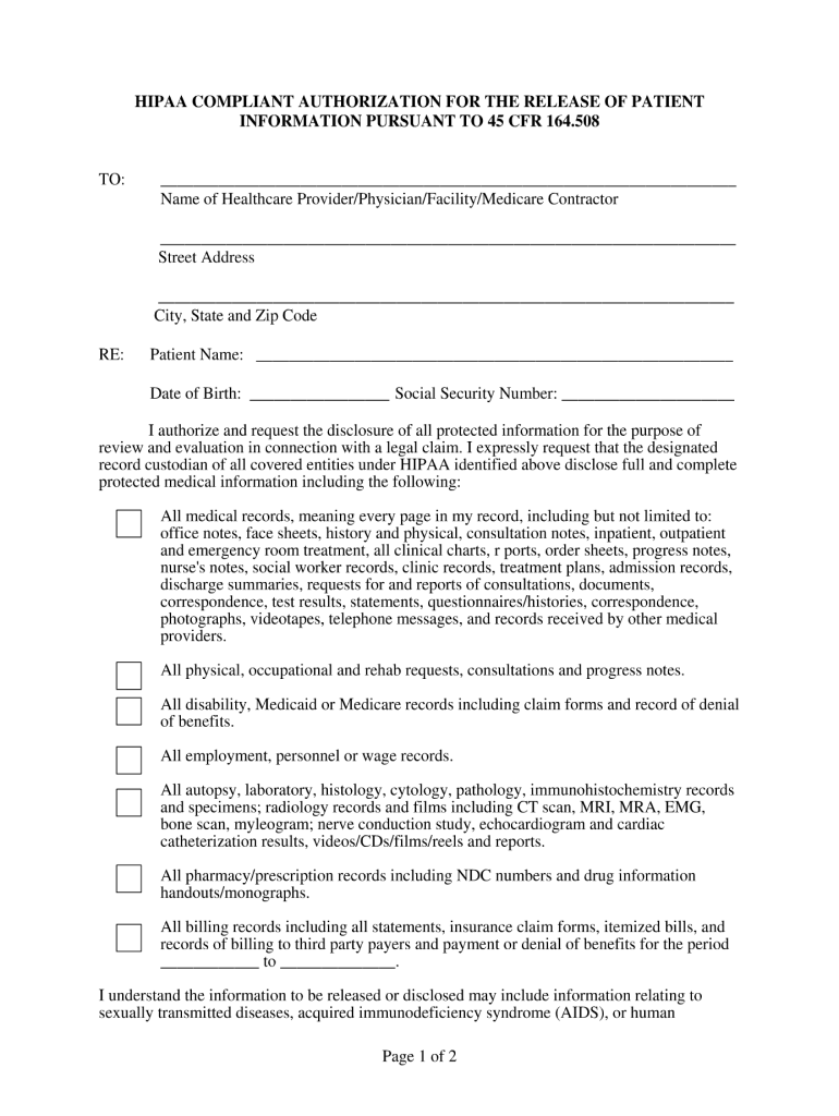 Printable Hipaa Form Printable Forms Free Online