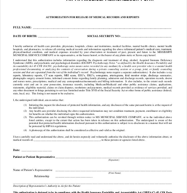 Printable Hipaa Forms For Patients Printable Forms Free Online
