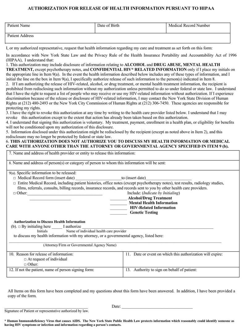 Printable Hipaa Release Form Pennsylvania Printable Forms Free Online