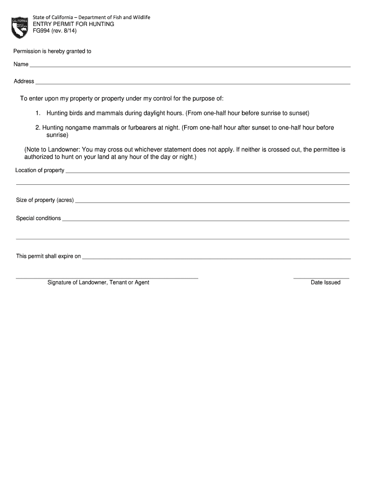 Printable Hunting Permission Form Printable Forms Free Online