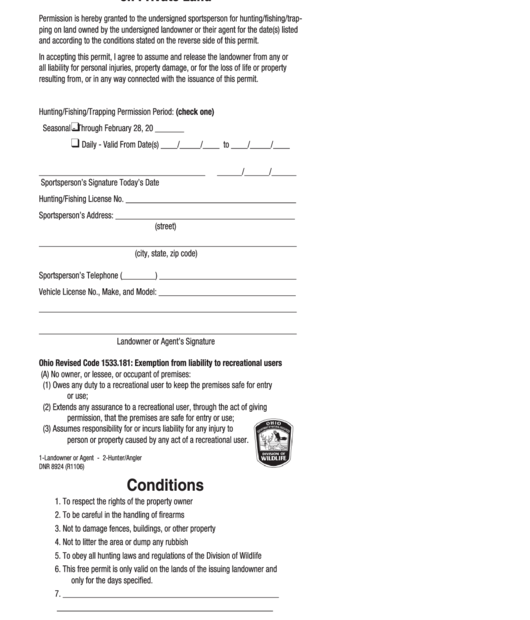 Printable Hunting Permission Form Printable Forms Free Online