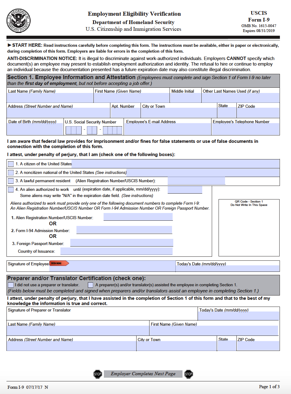 Printable I 9 Editable Form Printable Form 2024