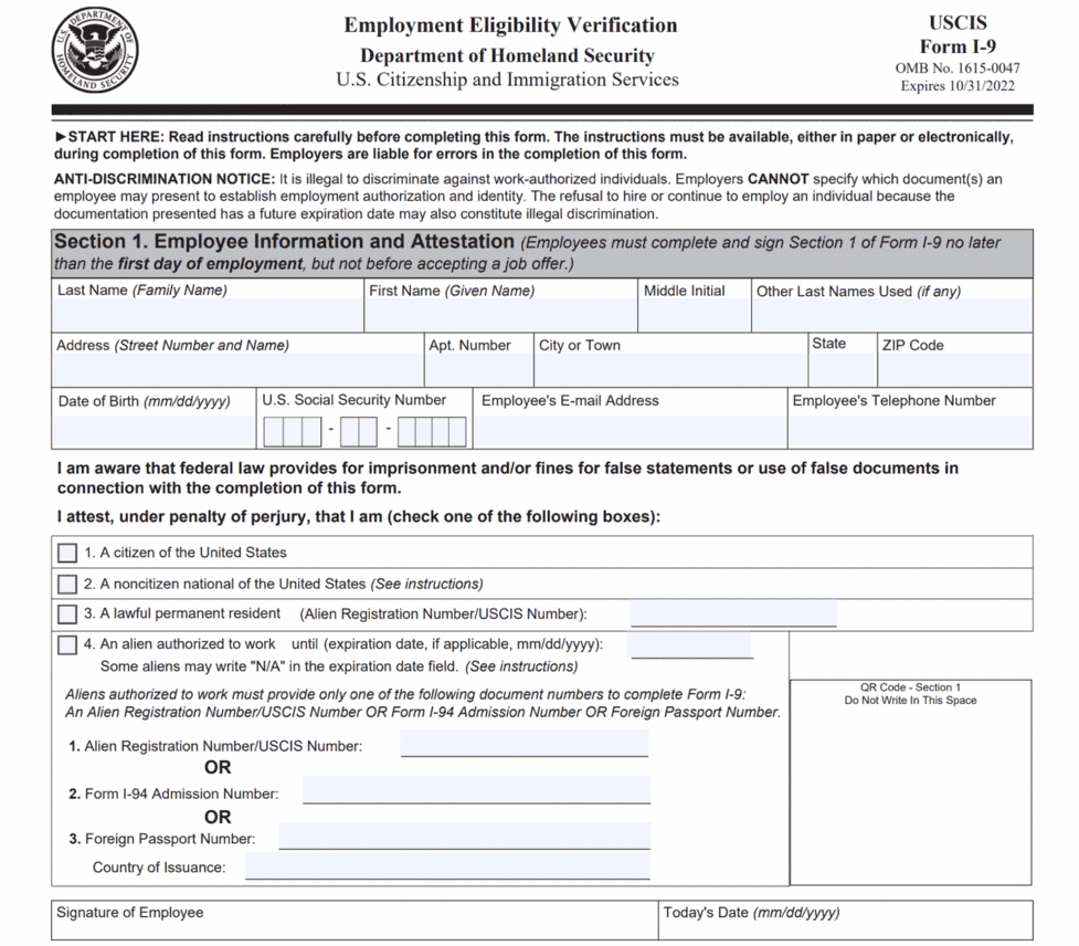 Printable I 9 Form 2023 Printable Forms Free Online