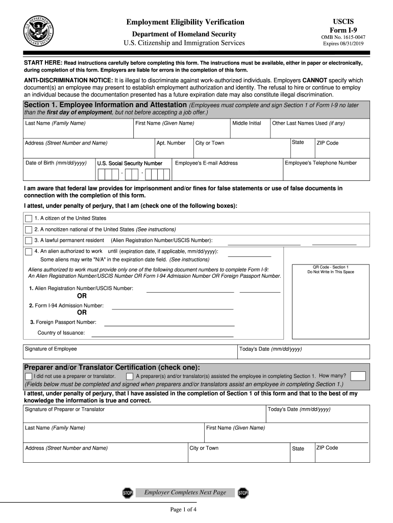 Printable I 9 Form Printable Forms Free Online