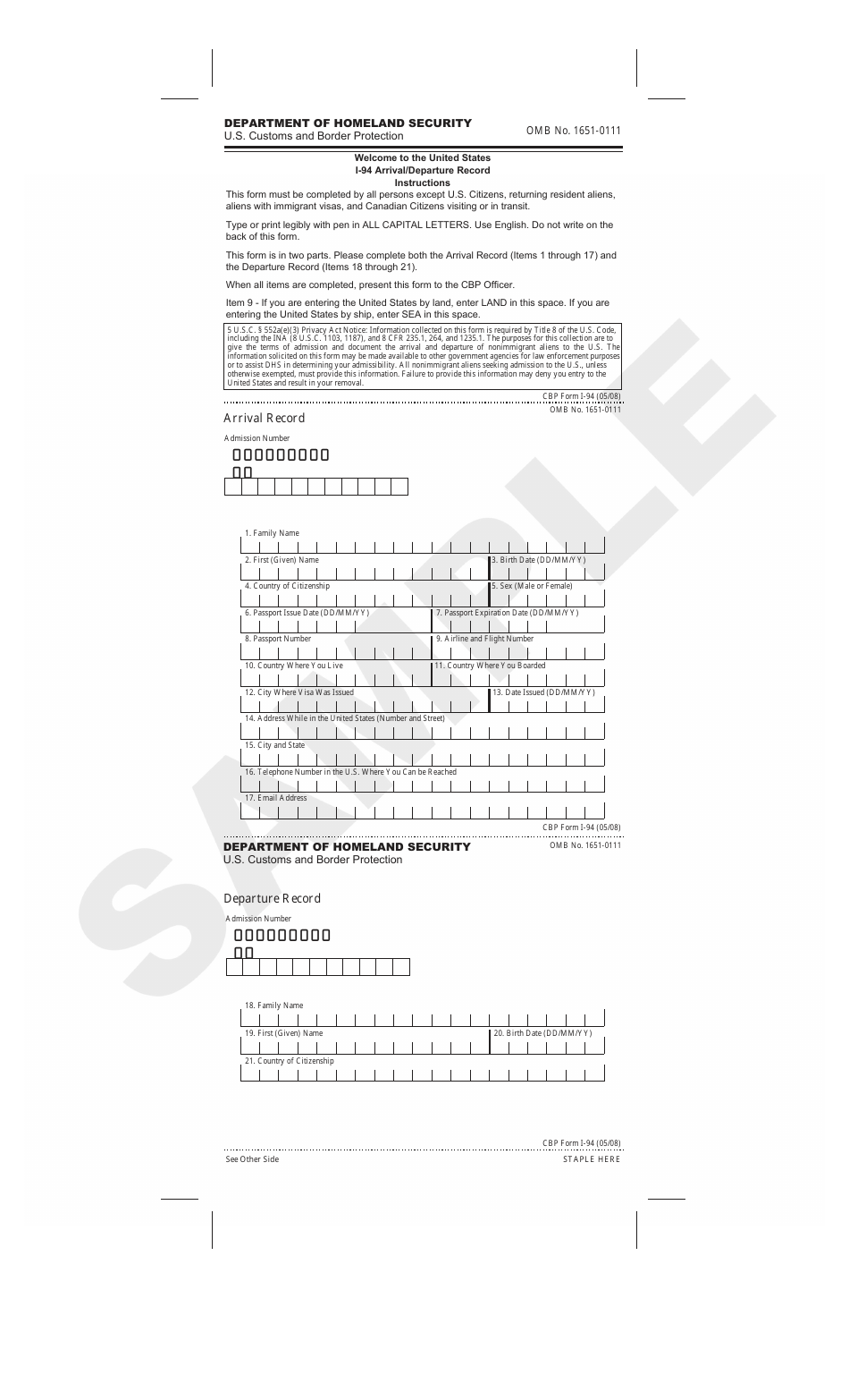 Printable I94 Form Printable Forms Free Online
