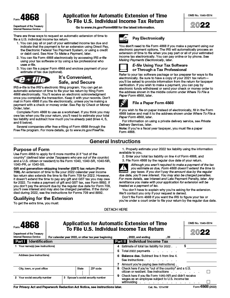 Printable Irs Form 4868