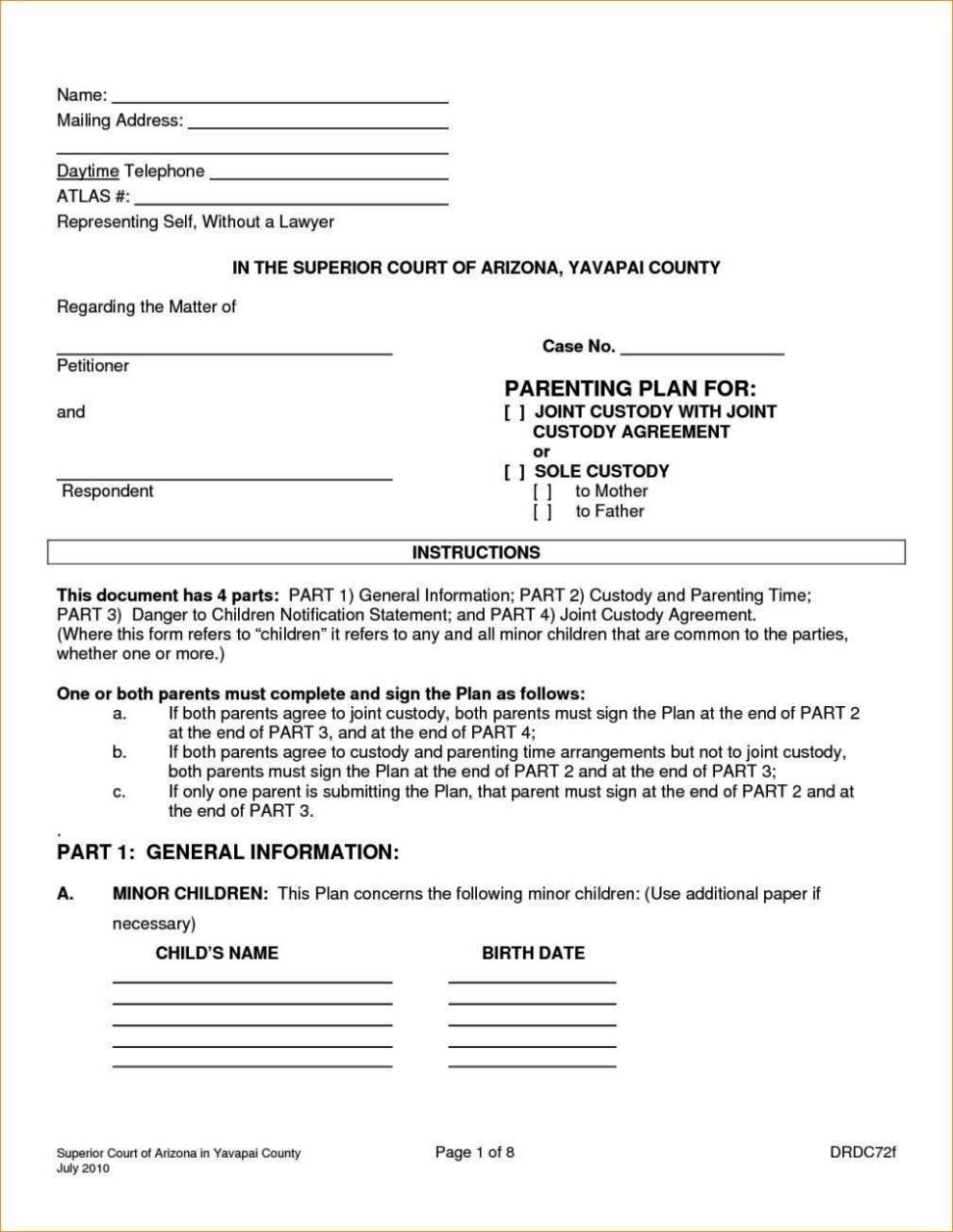 Printable Joint Custody Forms Printable Forms Free Online