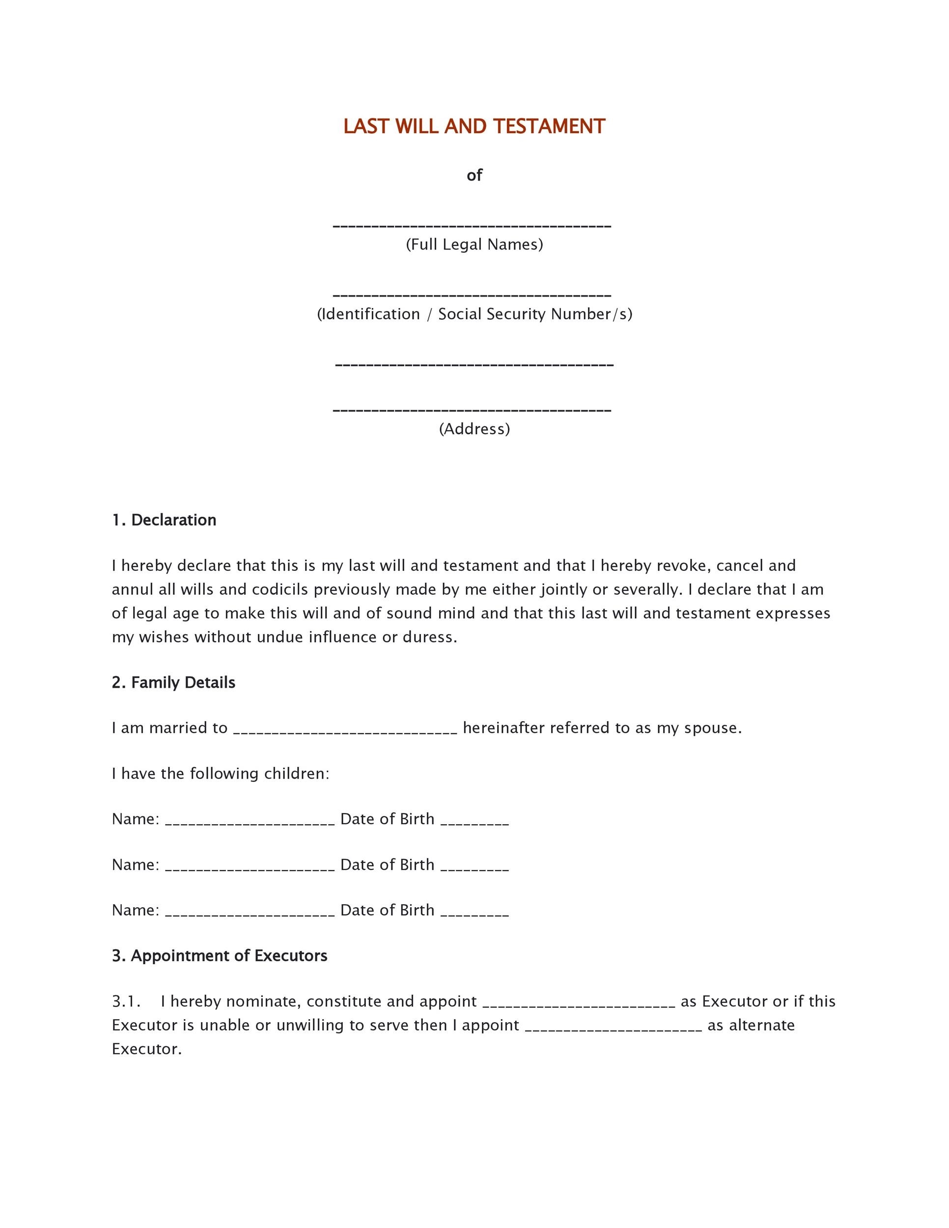 Printable Last Will And Testament Forms