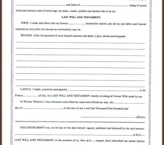 Printable Last Will And Testament Forms Ontario Printable Forms Free