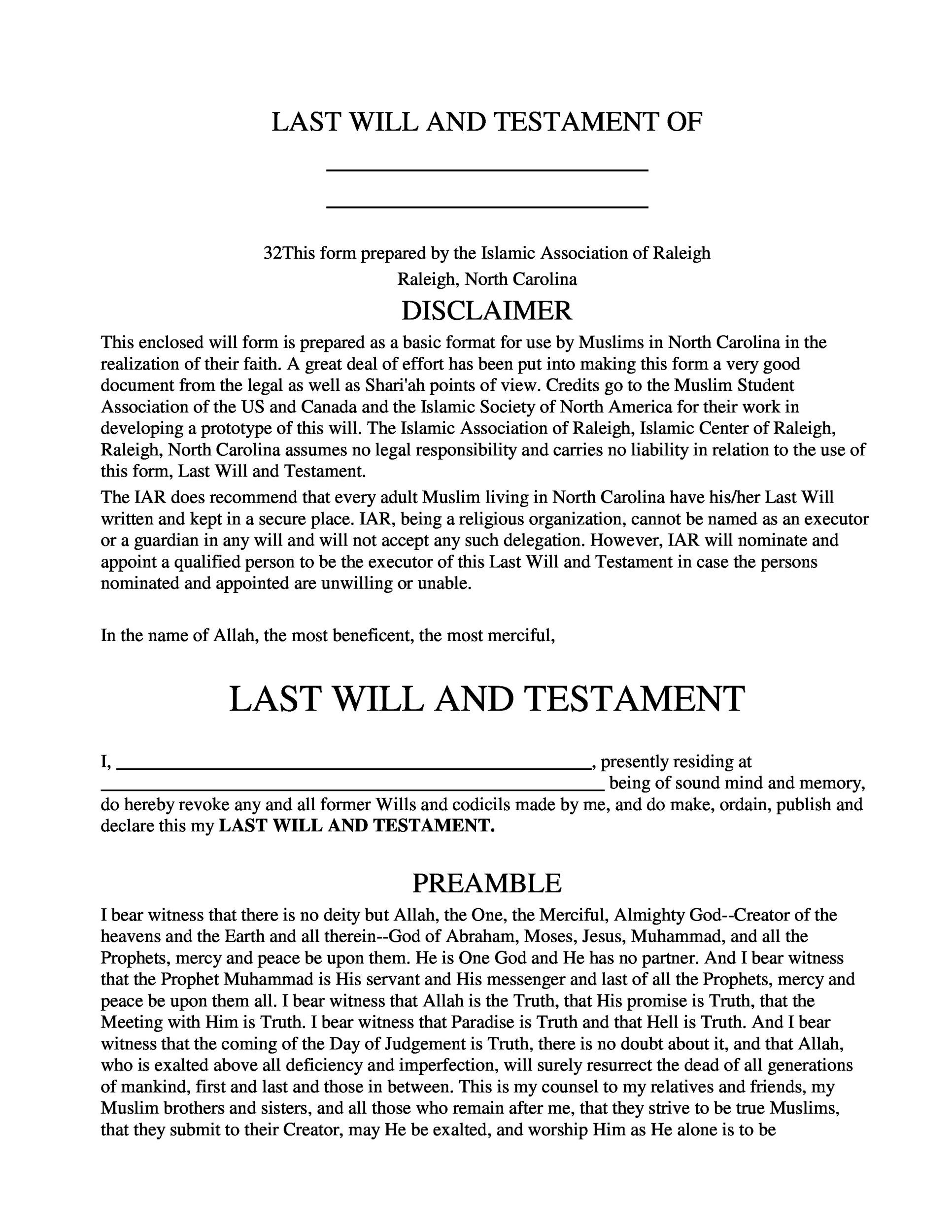 Printable Last Will And Testament Forms