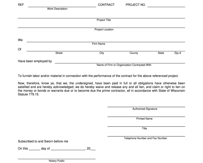 Printable Lien Waiver Form Printable Forms Free Online