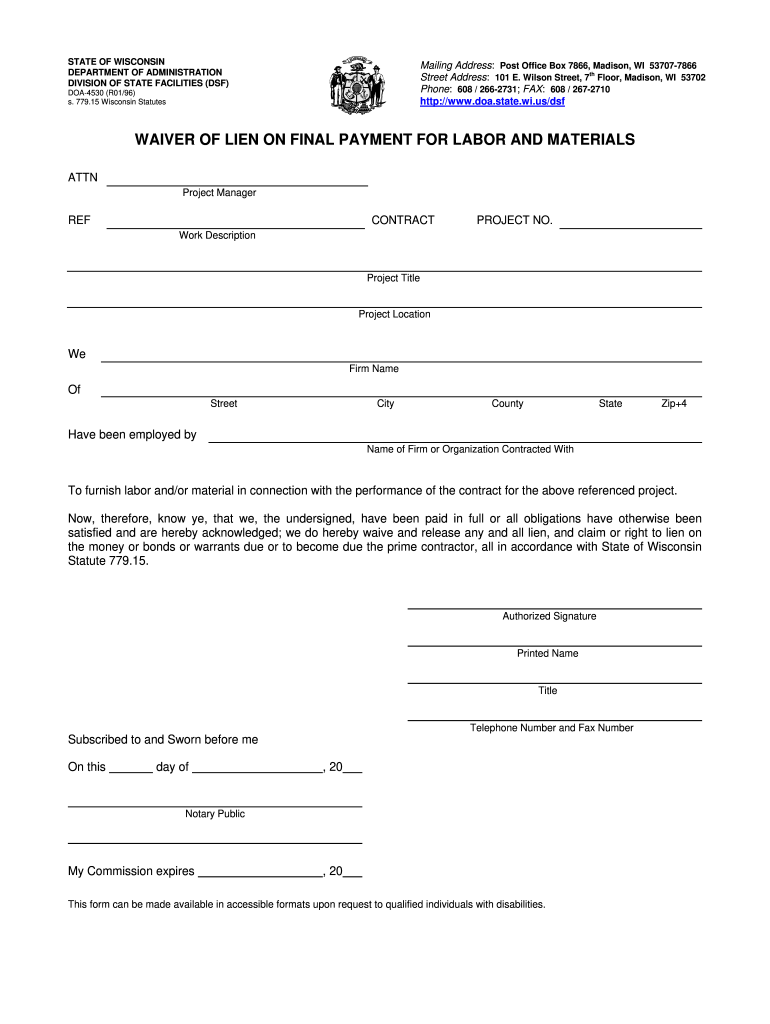 Printable Lien Waiver Form Printable Forms Free Online