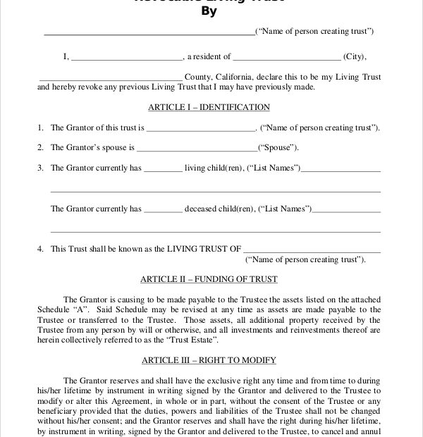 Printable Living Trust Forms Printable Forms Free Online