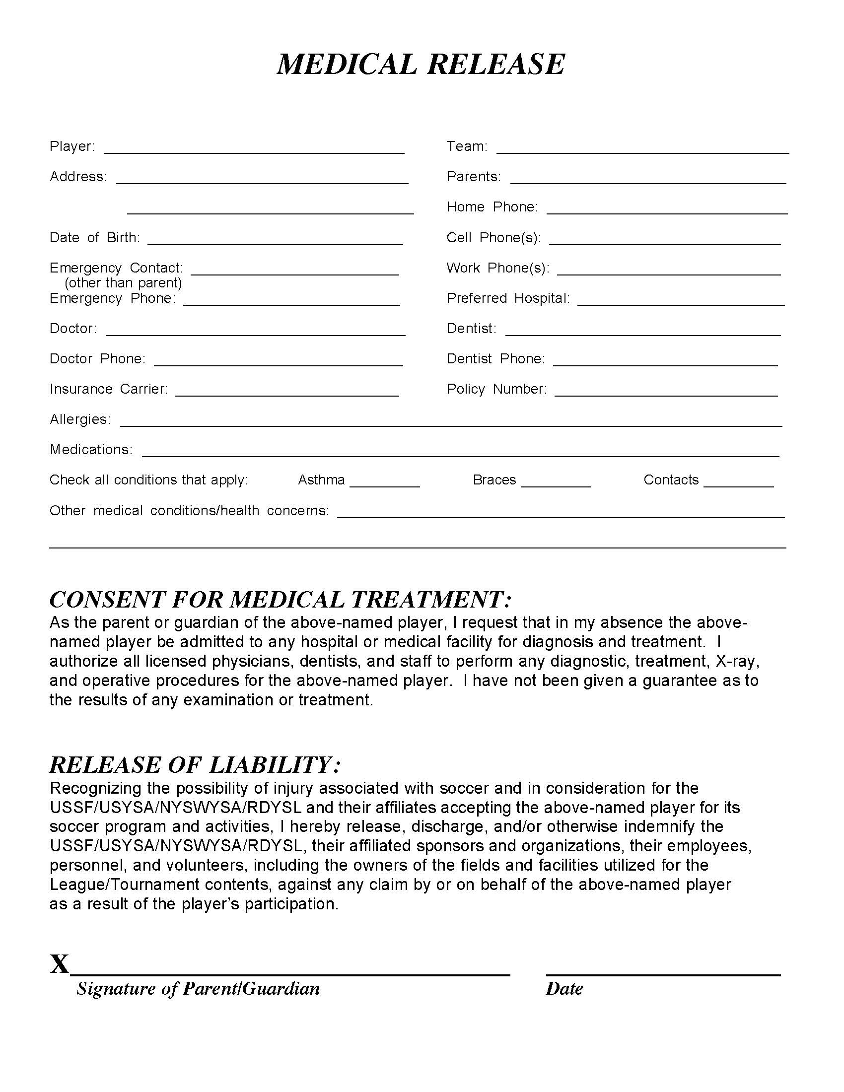 Printable Medical Release Of Information Form Template Printable Form 