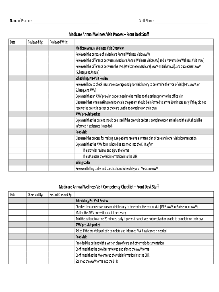 Printable Medicare Annual Wellness Visit Form Printable Templates
