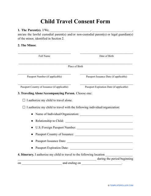 Printable Minor Travel Consent Form Printable Forms Free Online