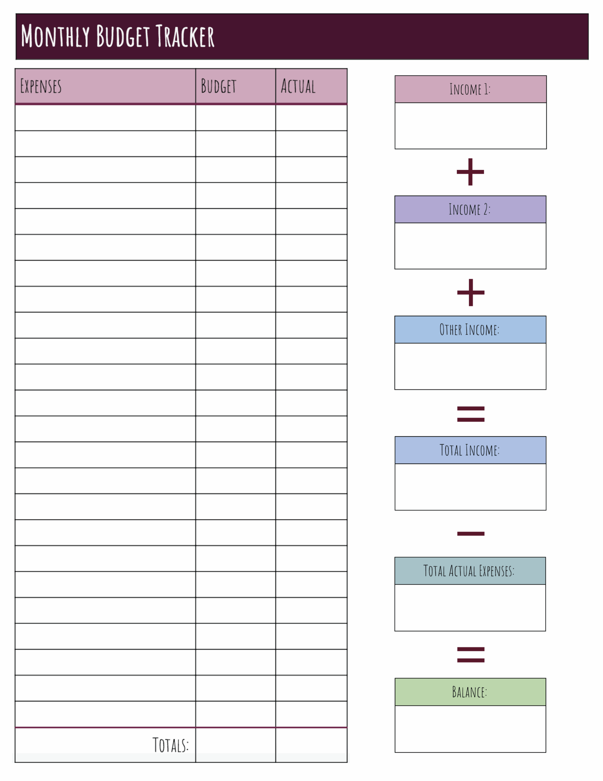 Printable Monthly Budget Forms Printable Forms Free Online