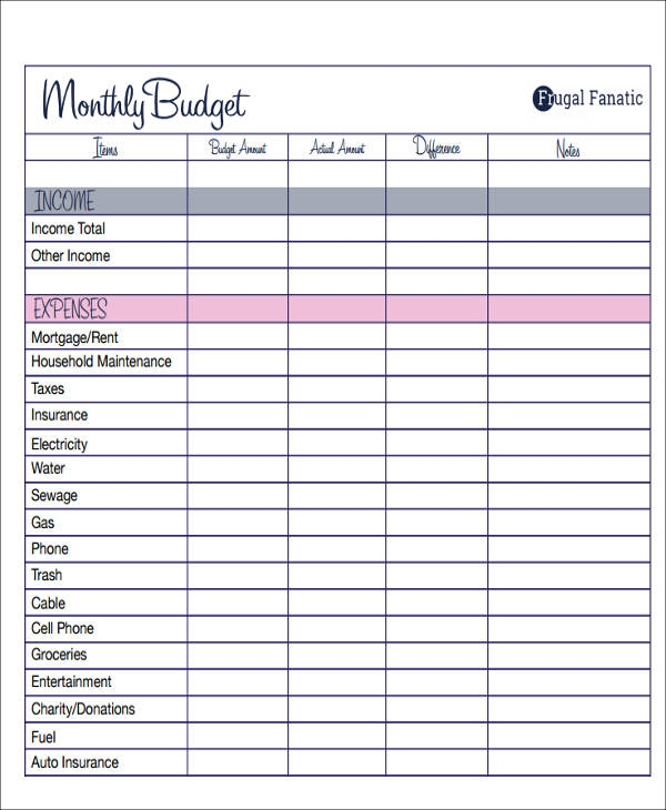 Printable Monthly Budget Forms Printable Forms Free Online