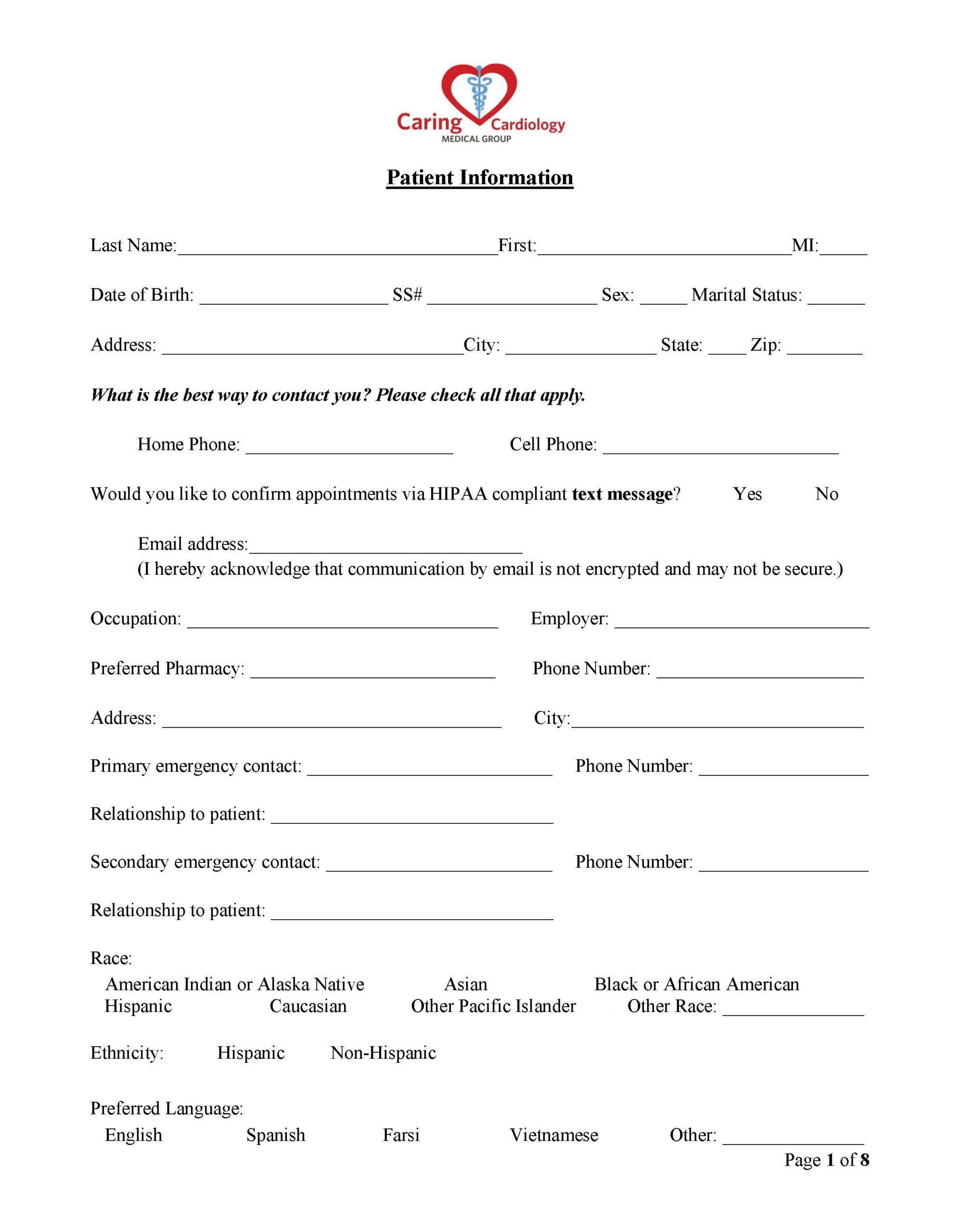 Printable New Patient Information Forms Printable Forms Free Online