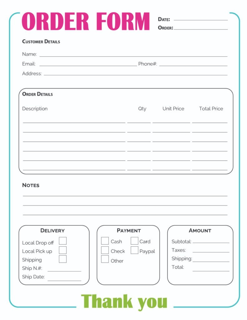 Printable Order Form Template 2 Options 
