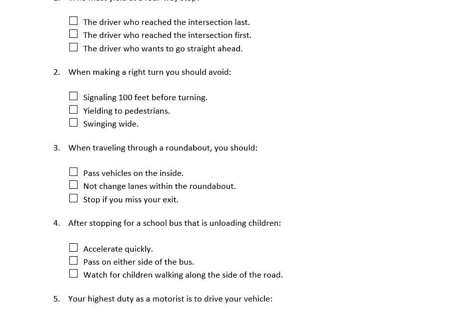 Printable Oregon Dmv Knowledge Test Practice Forms Free