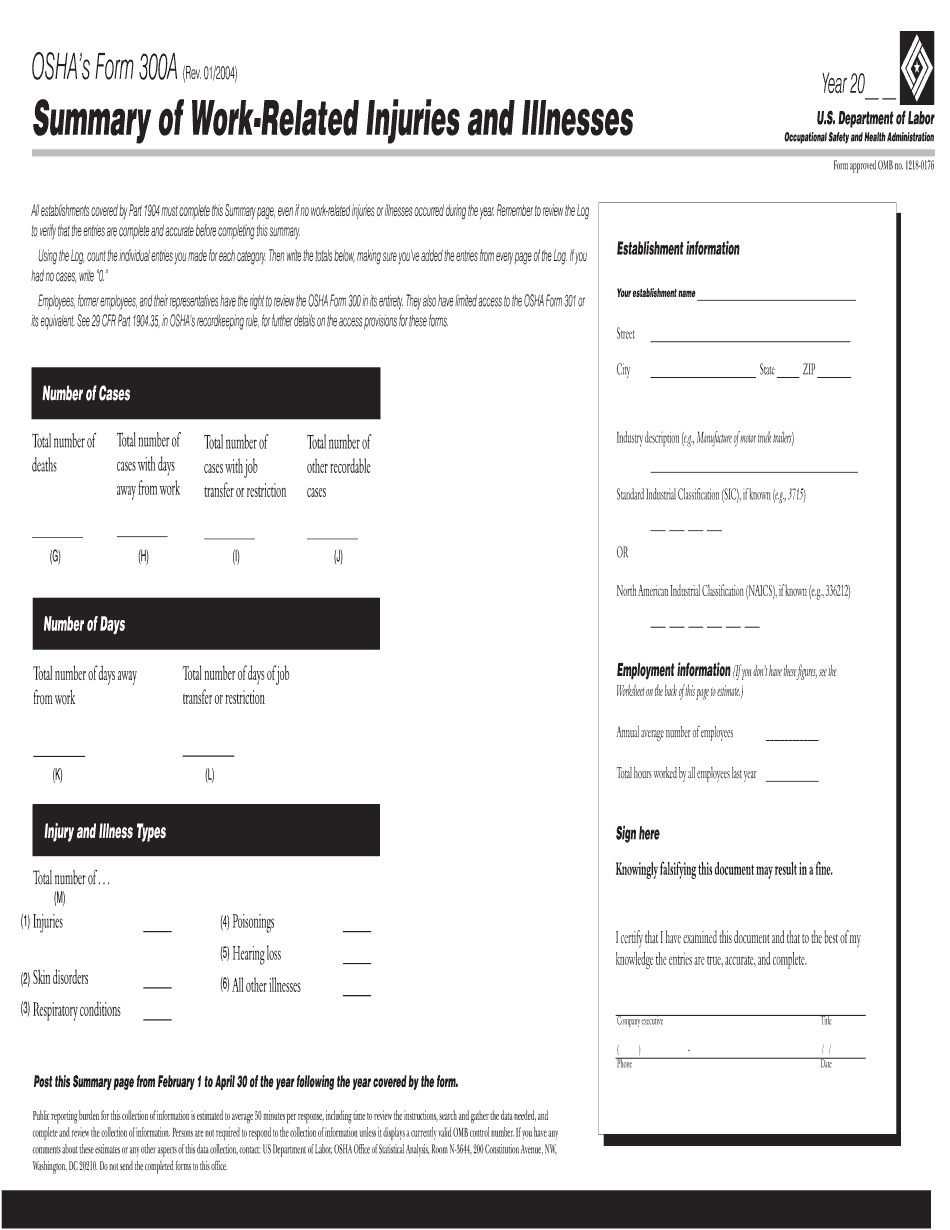 Printable Osha 300 Form Printable Forms Free Online