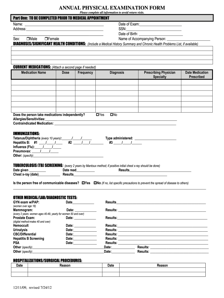 Printable Physical Exam Form Pdf Printable Forms Free Online