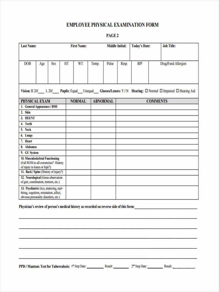 Printable Physical Form For Work NewFreePrintable