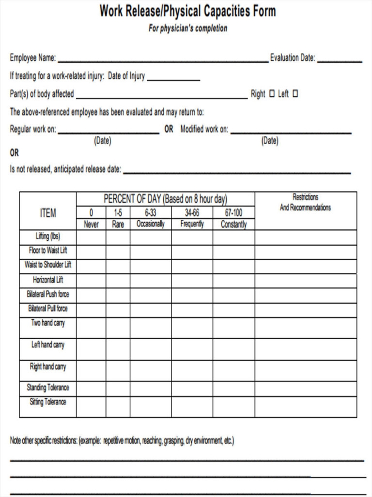 Printable Physical Form For Work NewFreePrintable