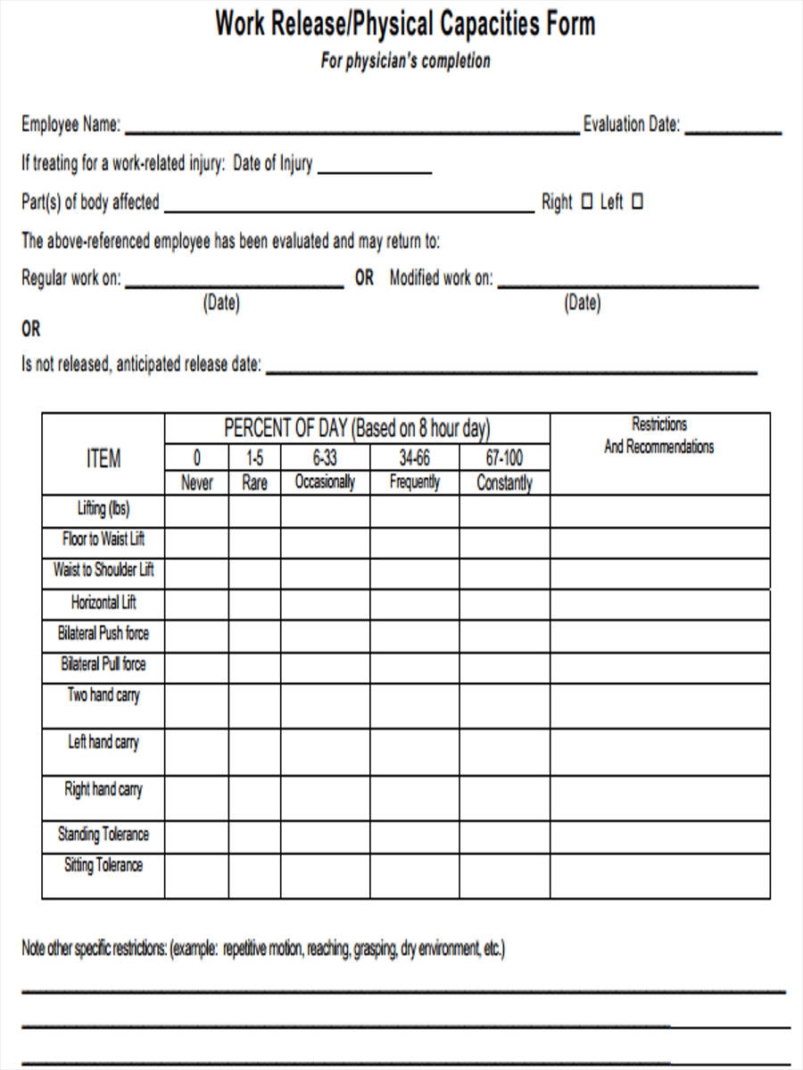 Printable Physical Form For Work Printable Forms Free Online