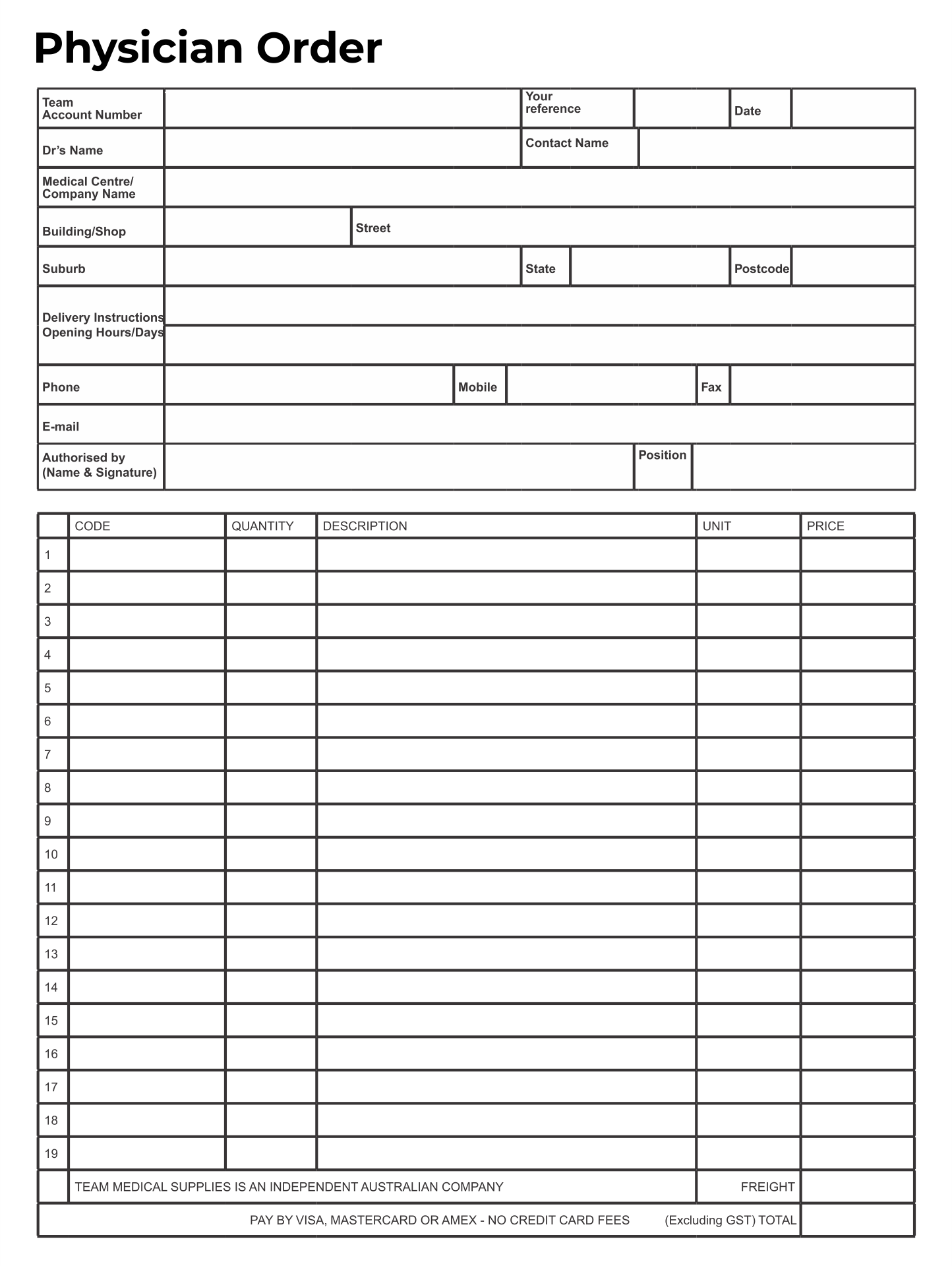 Printable Physician Order Form Template Printable Forms Free Online