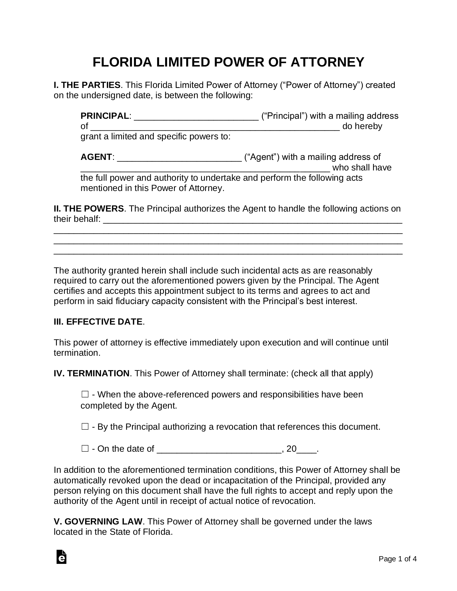 Printable Power Of Attorney Form Florida Printable Forms Free Online