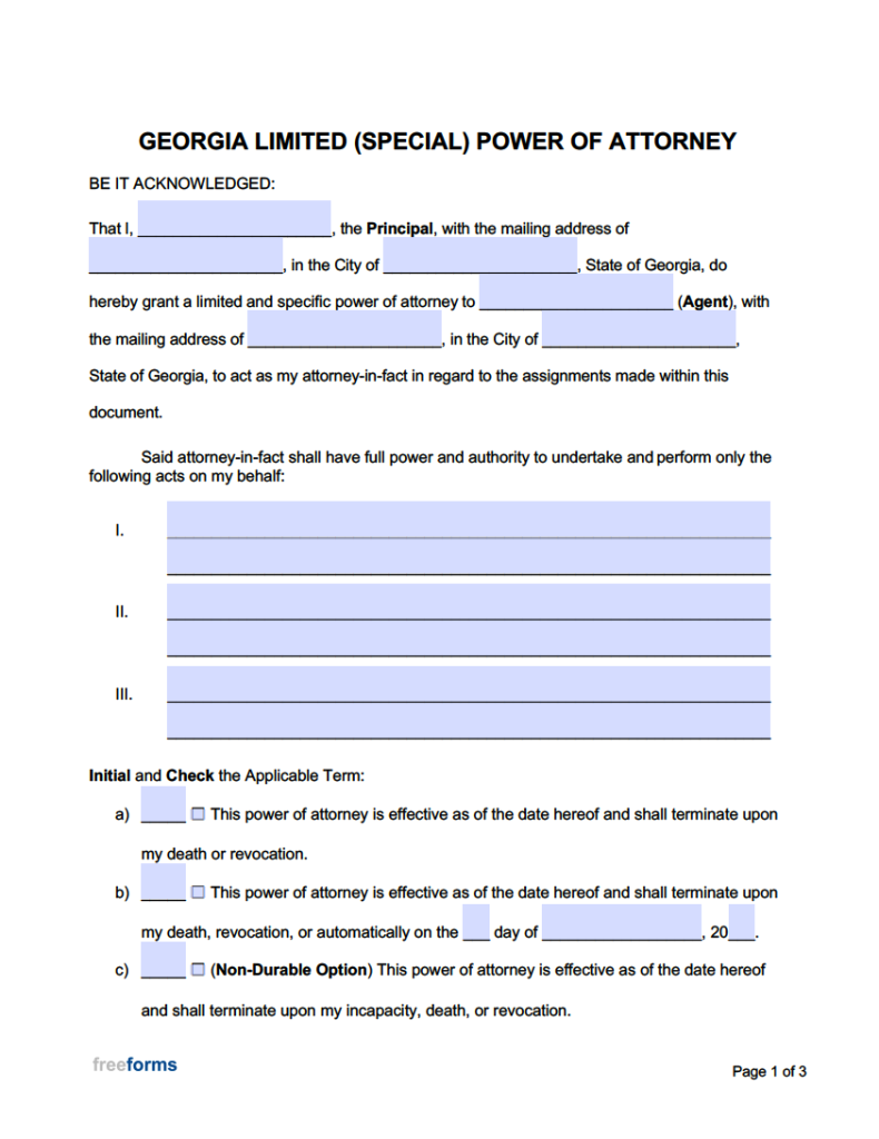 Printable Power Of Attorney Form Georgia Printable Forms Free Online