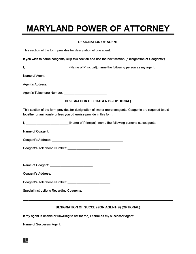 Printable Power Of Attorney Form Maryland Fillable Form 2025