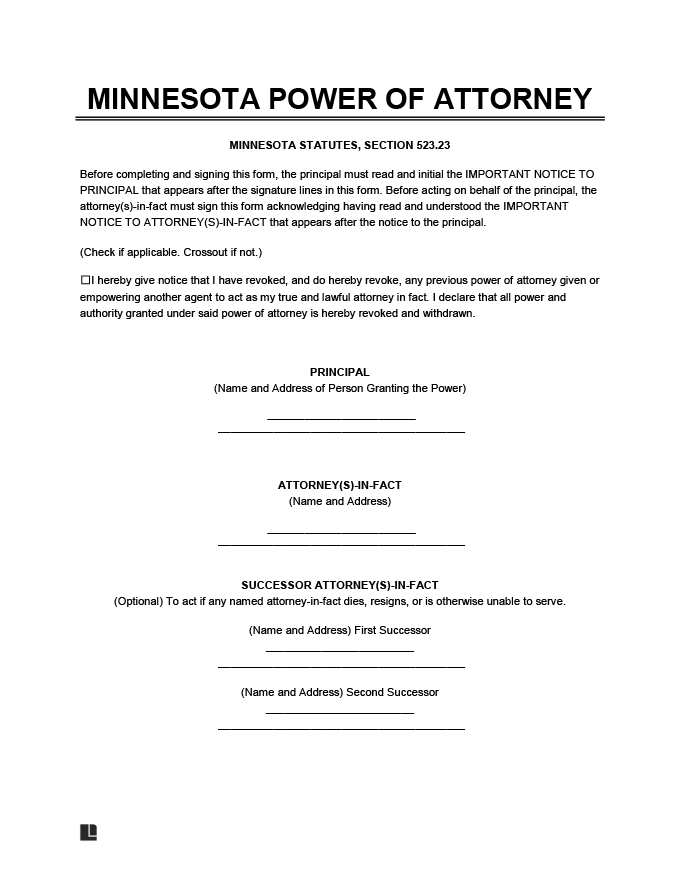 Printable Power Of Attorney Form Minnesota Printable Forms Free Online