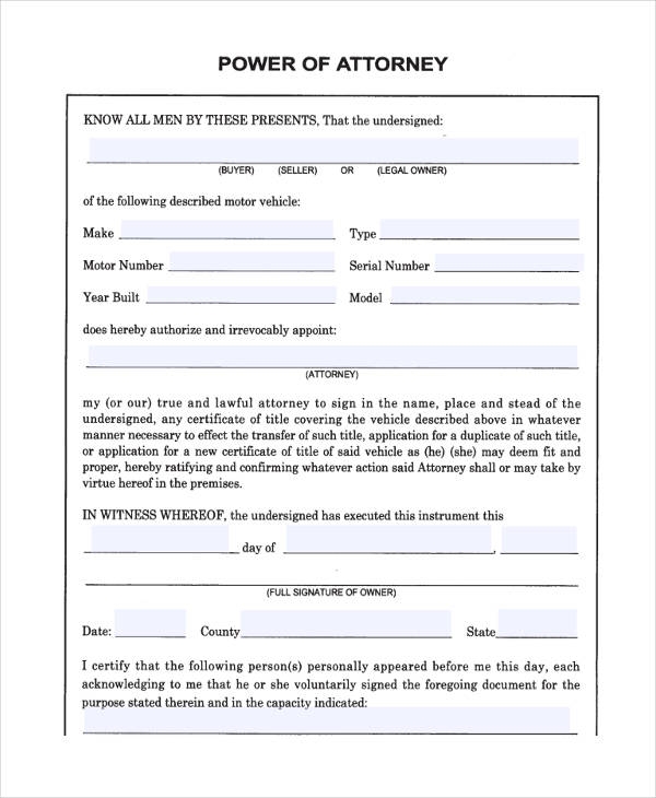 Printable Power Of Attorney Forms Power Of Attorney Forms