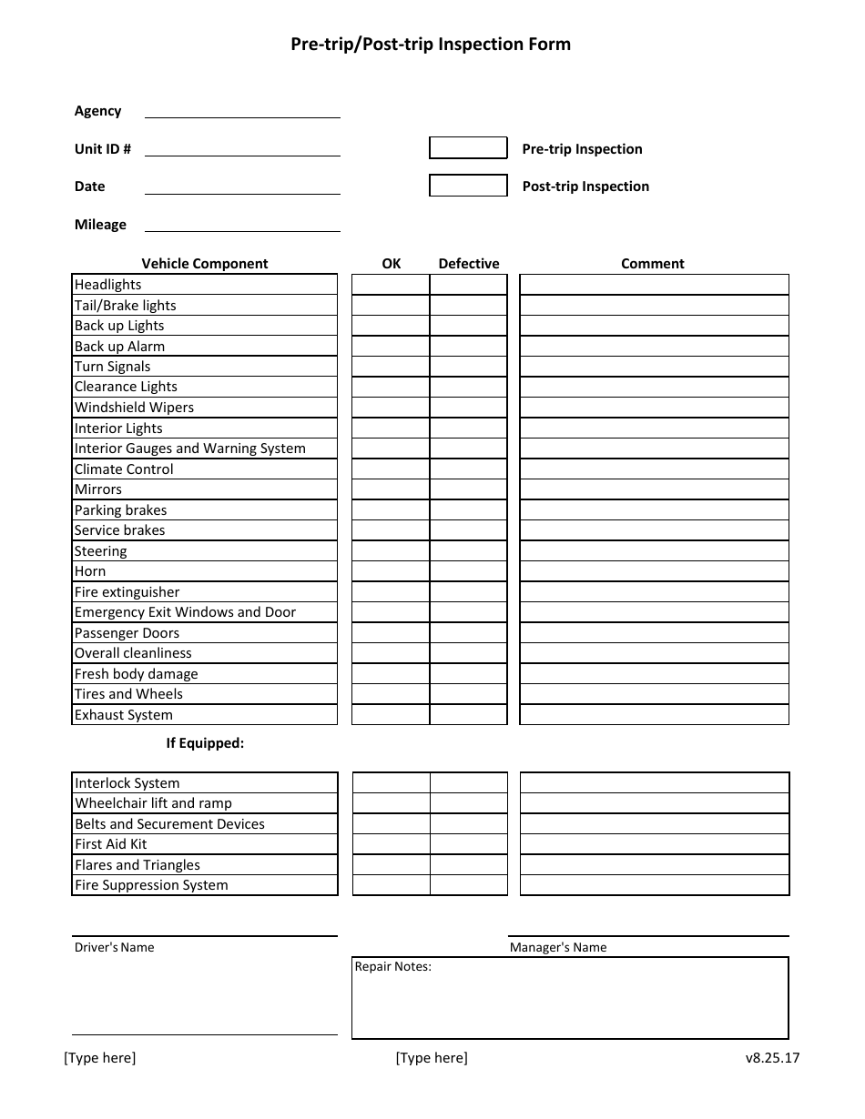 Printable Pre Trip Inspection Form Pdf Printable Word Searches
